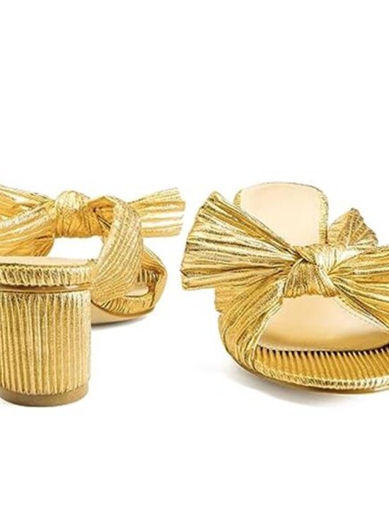 MUCCCUTE Women's Bow Knot Heeled Sandals Ankle Buckle Strap Chunky Heeled - Picture 4 of 7